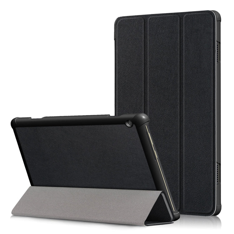 3-folding flip leather case with textured finish for tablet, black, front cover folded