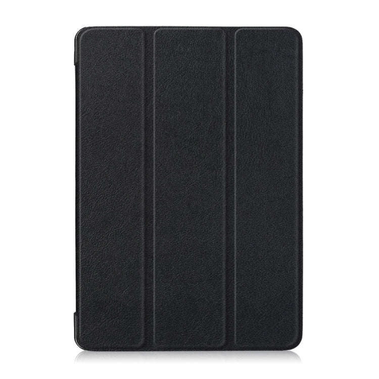 3-folding flip leather case for tablet, black textured exterior with three panels
