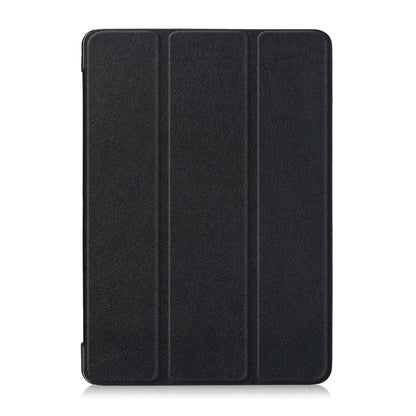 3-folding flip leather case for tablet, black textured exterior with three panels