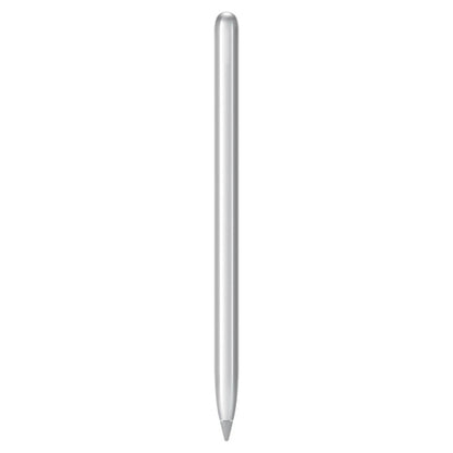 Silver stylus pen with pointed tip and smooth cylindrical body for tablet writing
