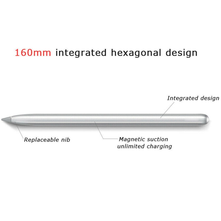Silver stylus pen profile with replaceable nib and long integrated barrel