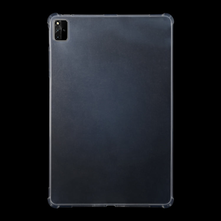 Transparent TPU tablet case with raised corners and camera cutout for protection