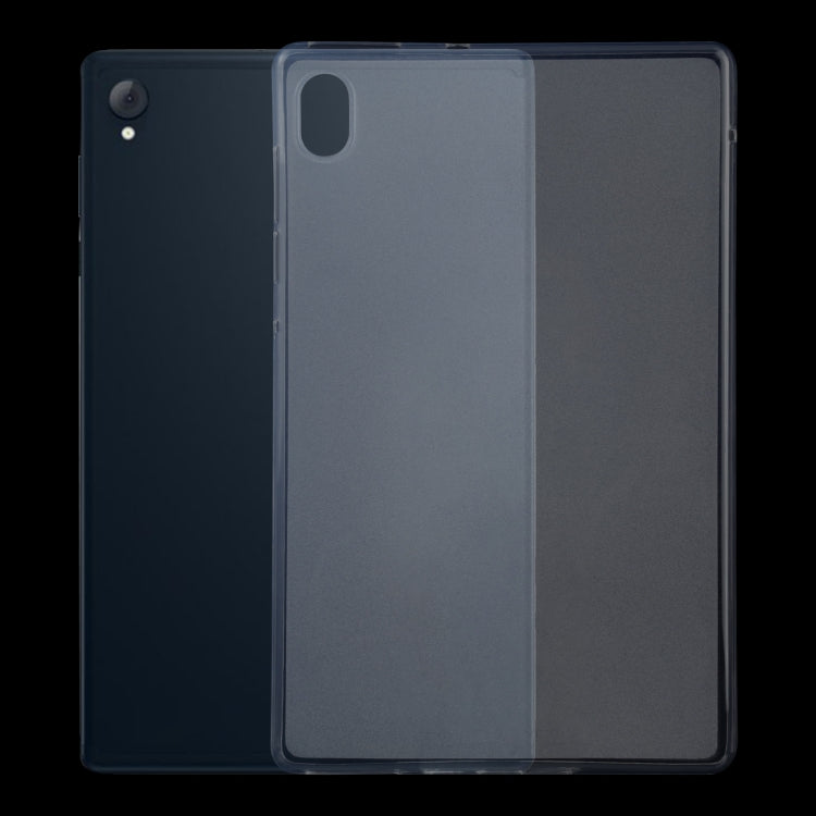 Dark TPU tablet case with frosted back, glossy edges, and camera cutout
