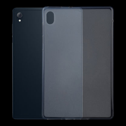 Dark TPU tablet case with frosted back, glossy edges, and camera cutout