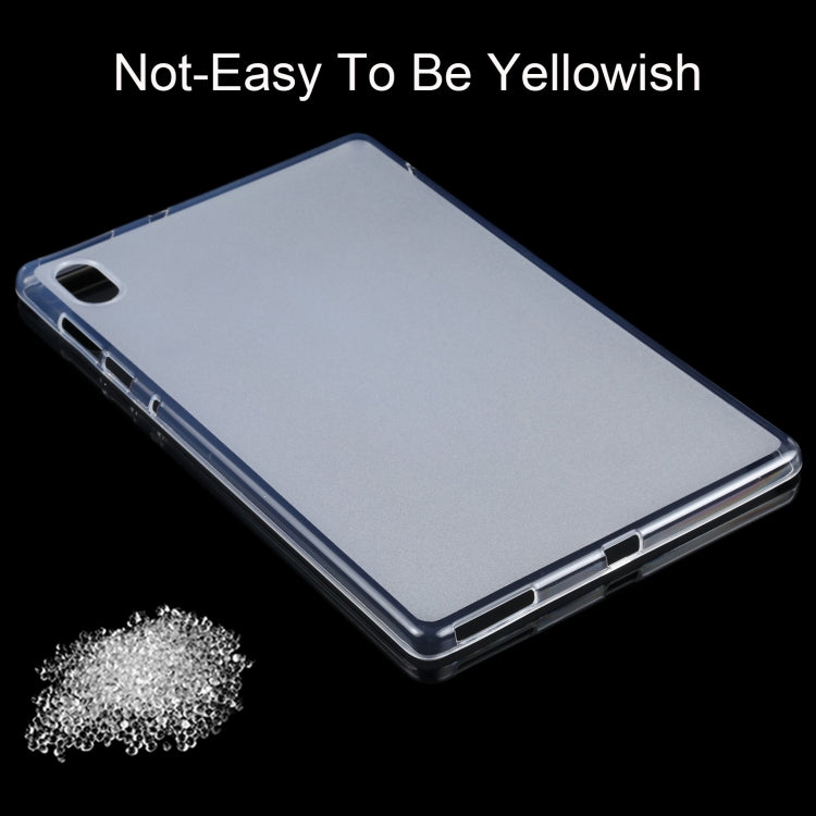 Frosted TPU tablet case with glossy frame and camera cutout, debris shown