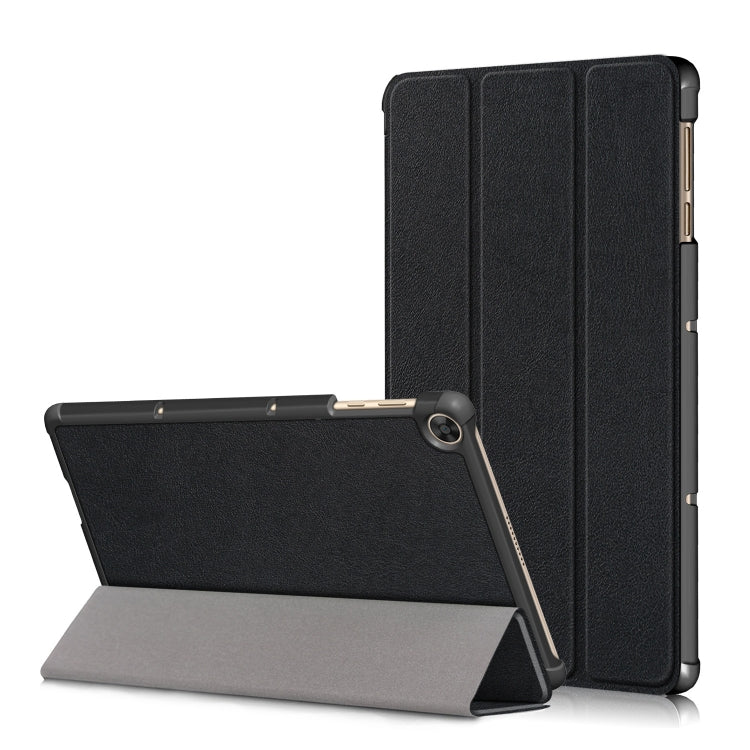 Black 3-fold tablet leather case with stand and flip cover protection