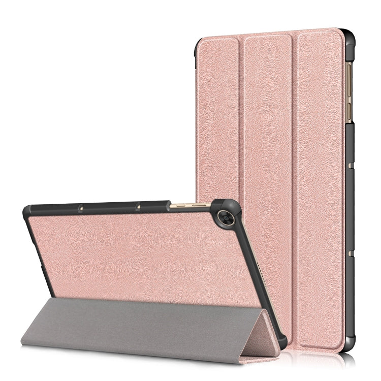 Rose gold 3-fold tablet PC leather case with front stand and camera cutout