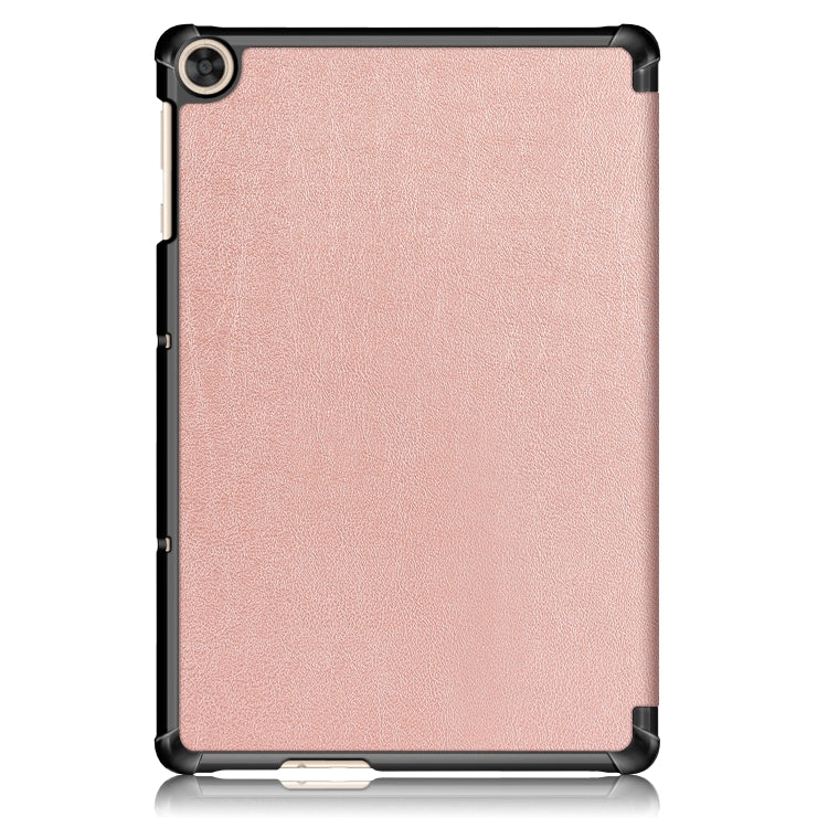 Rose gold tablet PC leather case with black edge trim and rear camera cutout