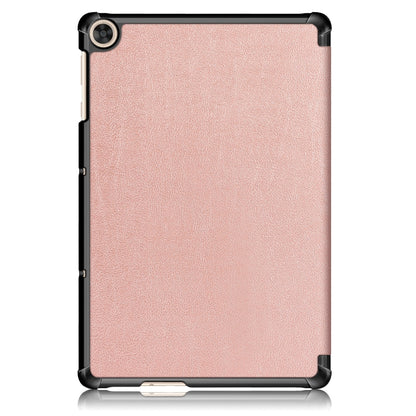 Rose gold tablet PC leather case with black edge trim and rear camera cutout