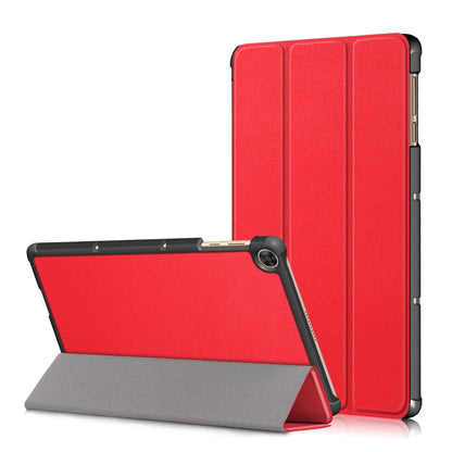 Red 3-fold tablet PC leather case with front stand and camera cutout