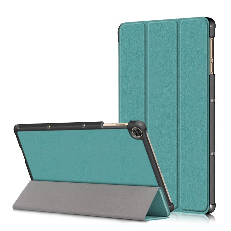 Dark teal 3-fold tablet PC leather case with front stand and side openings