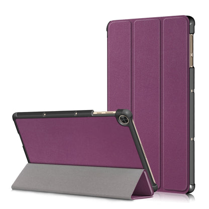 Purple 3-fold tablet PC leather case with front stand and camera cutout