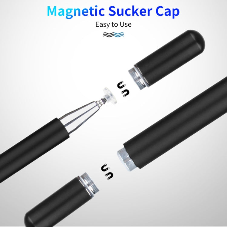 Black magnetic stylus with interchangeable cap and replacement pen heads