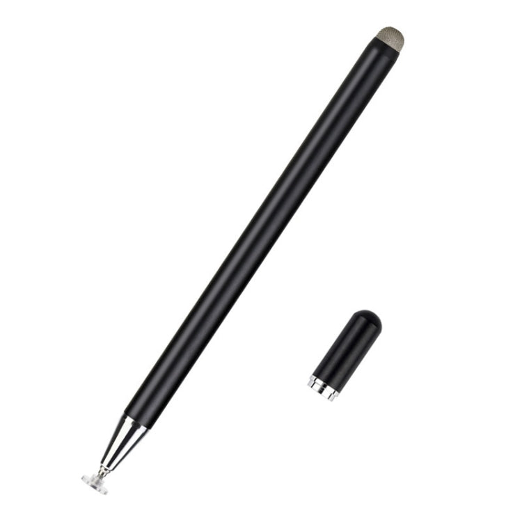 Black magnetic stylus pen with fiber tip and small spare cap piece