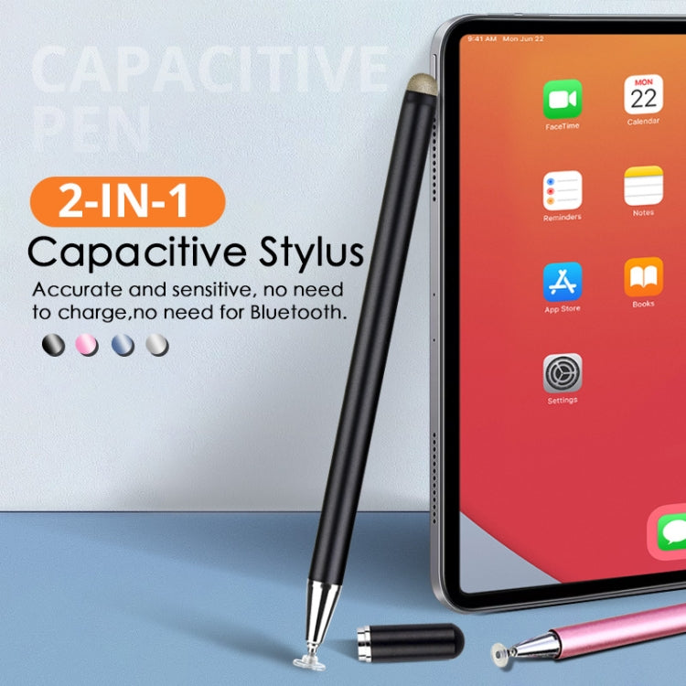 Black 2-in-1 capacitive stylus pen with fiber tip and spare cap