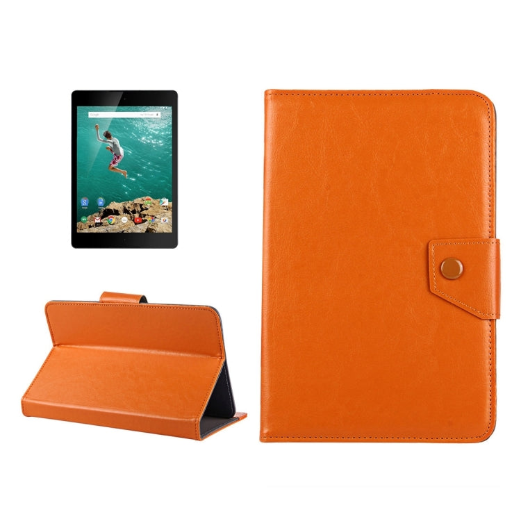 Orange 9-inch tablet leather folio case with stand and front strap closure