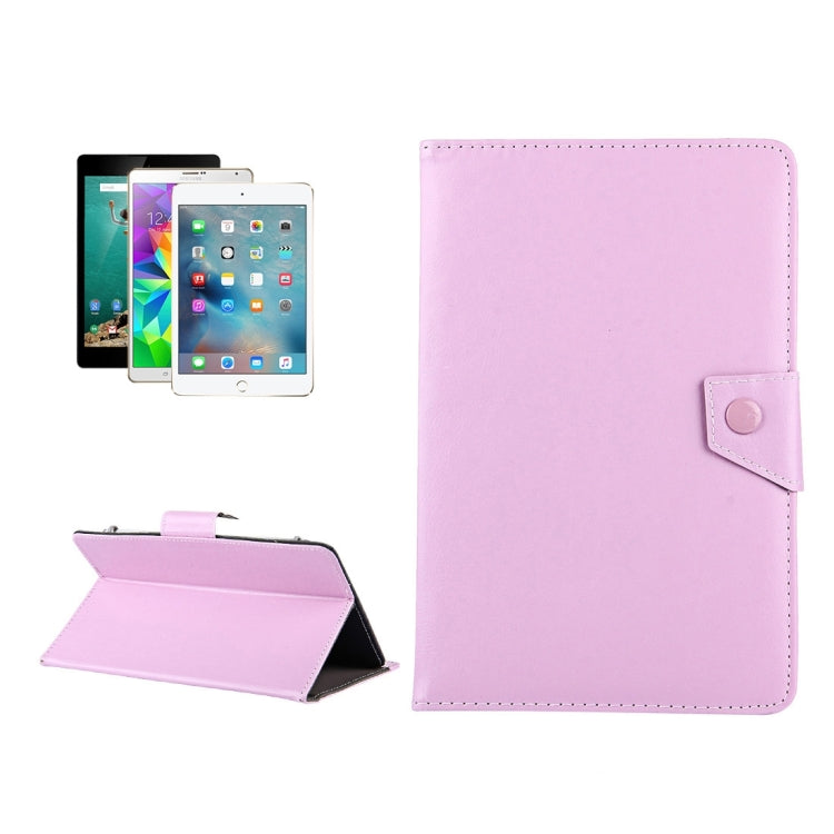 Pink 9-inch tablet leather folio case with side strap closure and stitched trim