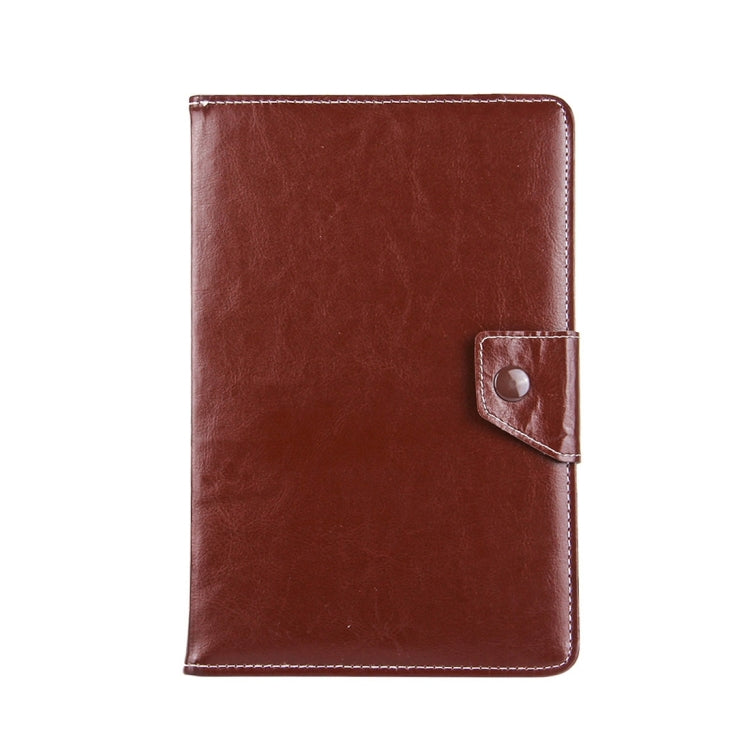 Brown 9-inch tablet leather folio case with side strap closure
