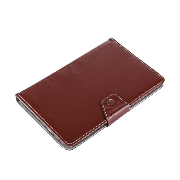Brown 9-inch tablet leather folio case with corner flap and snap strap