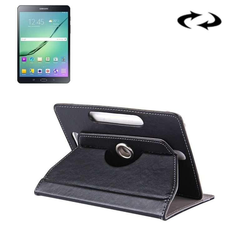 8-inch tablet leather case with flip stand and circular finger holder, black