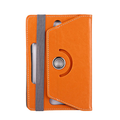 Orange faux leather tablet case with side strap and circular snap holder