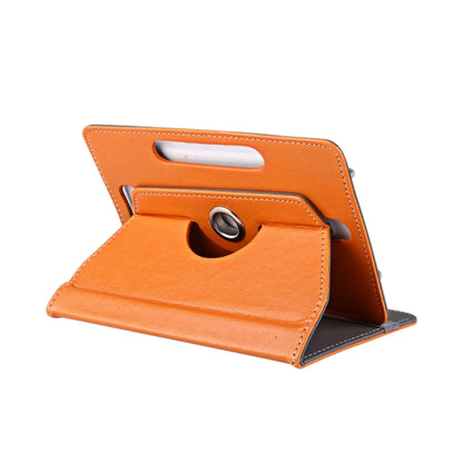 Orange faux leather tablet case with rotating stand and front grip ring