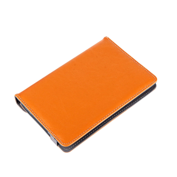 Orange faux leather tablet case with dark edge trim and stitched border