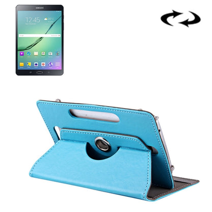 8-inch tablet leather case with flip stand and circular finger holder, light blue