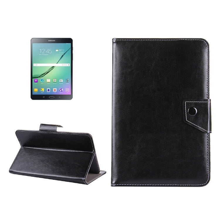 Black textured leather 8-inch tablet case with flip stand and strap holder