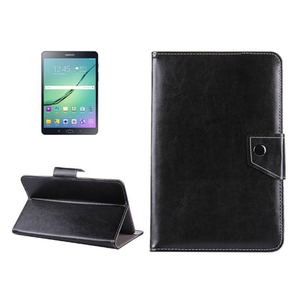 Black textured leather 8-inch tablet case with flip stand and strap holder