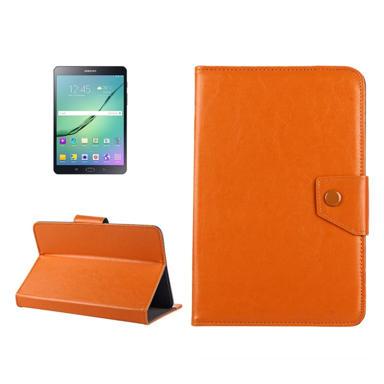8-inch tablet leather folio case with crazy horse texture in orange, snap strap