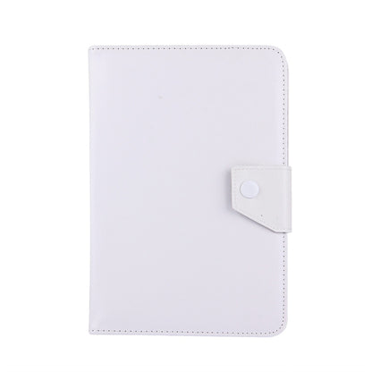 8-inch tablet leather folio case in white, front view with snap strap holder