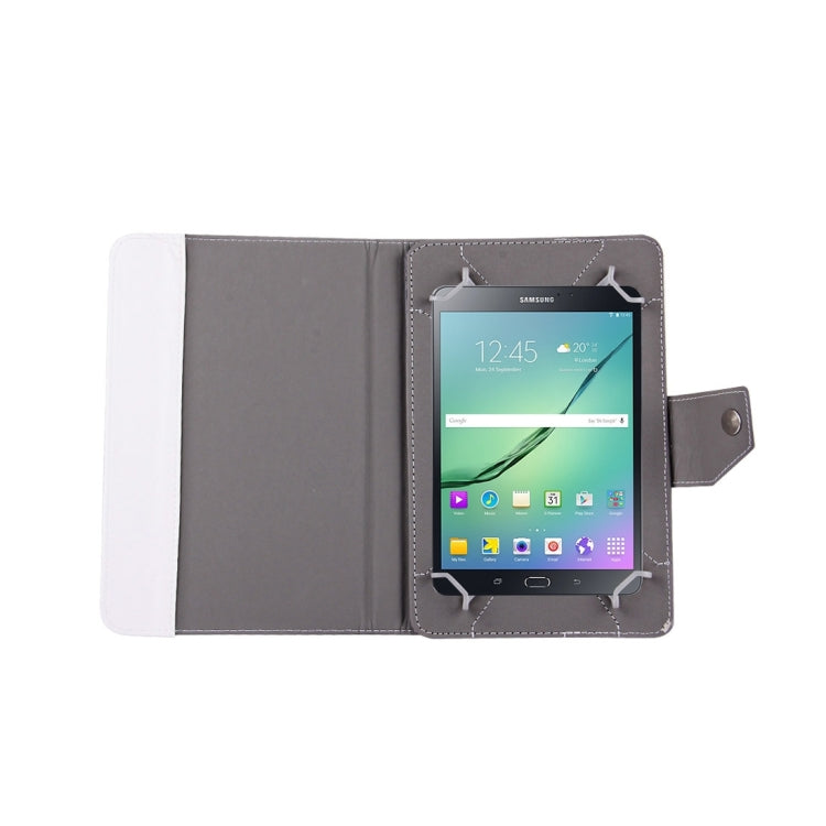 8-inch tablet leather folio case open, tablet held inside with stand support