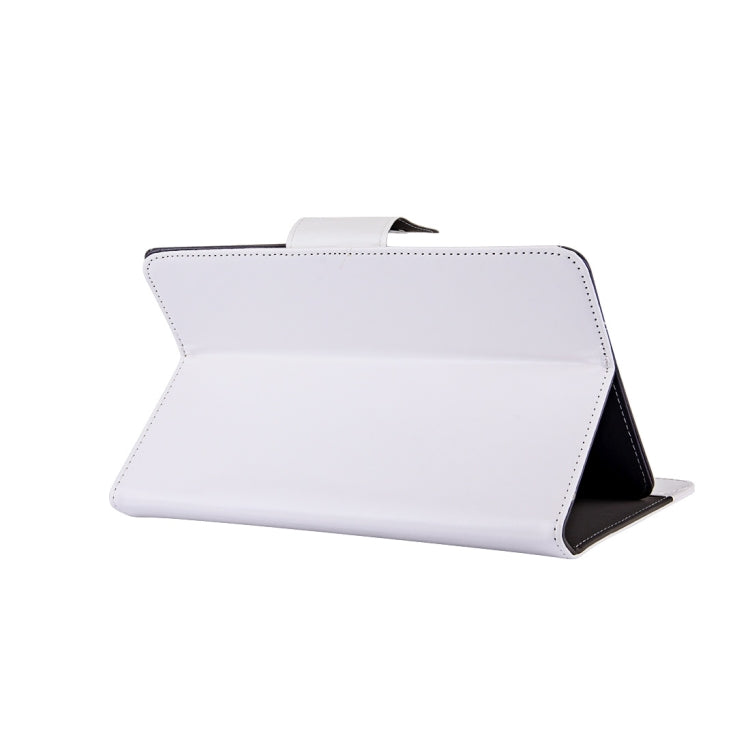 8-inch tablet leather folio case in white, front cover folded into viewing stand