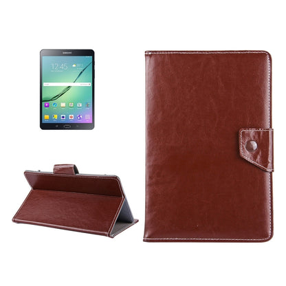 8-inch tablet leather folio case with crazy horse texture in red-brown, snap strap