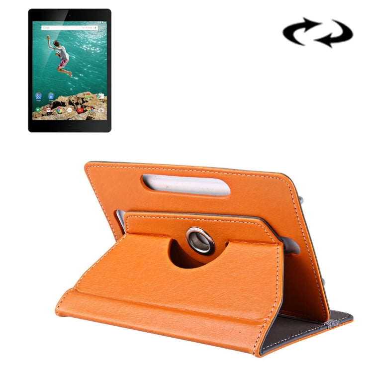 9-inch tablet folio case, orange leather-look cover with rotating stand and strap