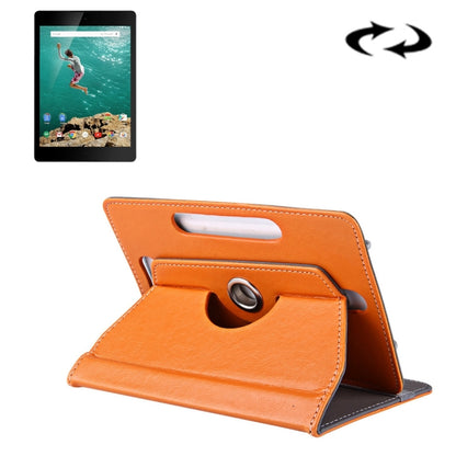 9-inch tablet folio case, orange leather-look cover with rotating stand and strap