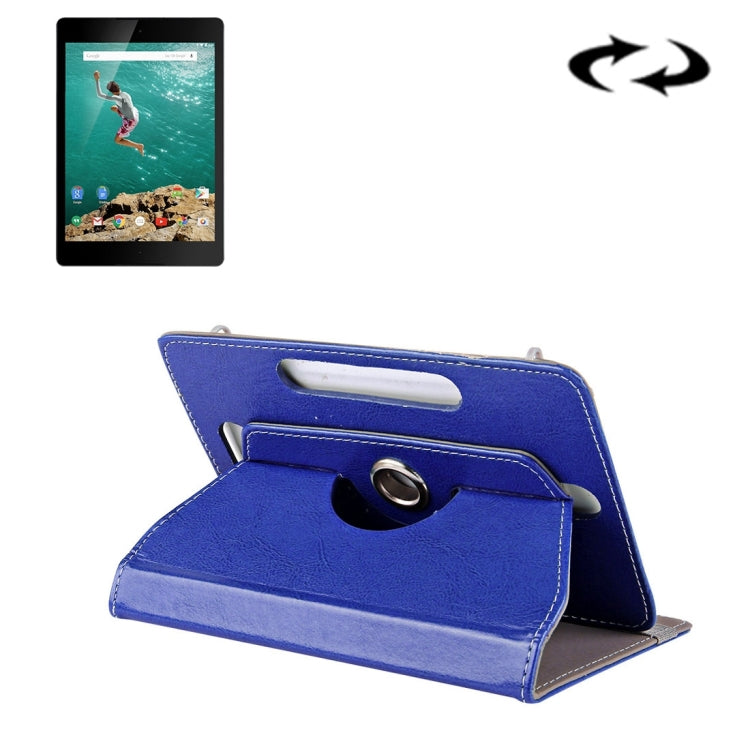 9-inch leather folio tablet case, dark blue with flip stand and camera cutout