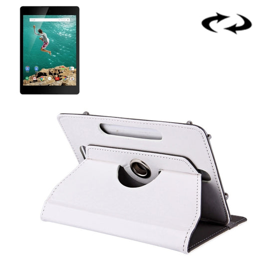 9-inch tablet folio case, white leather-look cover with rotating stand and holder