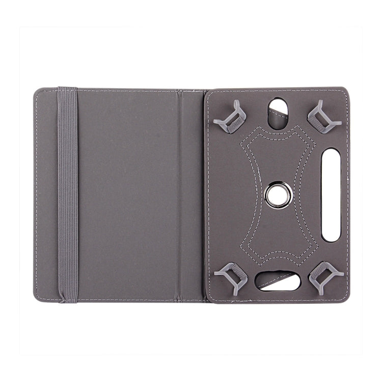 10-inch tablet leather folio case, gray open design with elastic strap holder