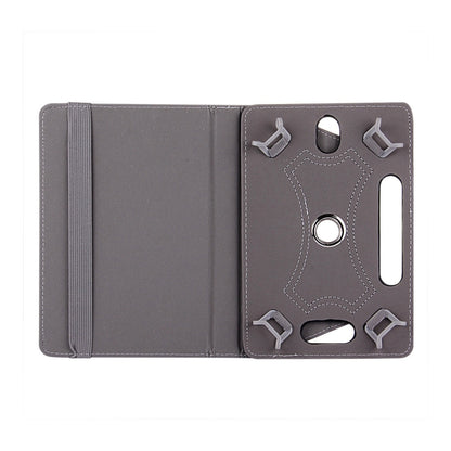 10-inch tablet leather folio case, gray open design with elastic strap holder