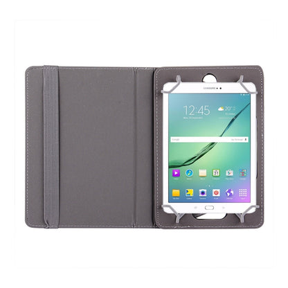 10-inch tablet leather folio case, gray open with front window frame and tablet holder