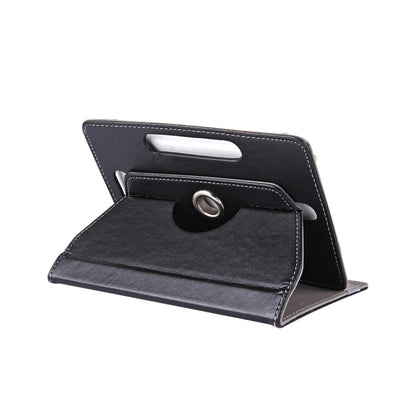 10-inch tablet leather folio case, black open with stand and strap ring closure