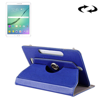 10-inch tablet leather folio case, blue open with front stand and strap ring closure