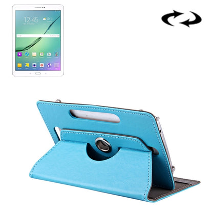 10-inch blue leather tablet case with rotating stand and camera cutout