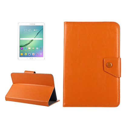 Orange leather-look tablet case with folding cover and snap strap, 10-inch