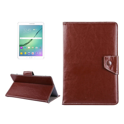 Brown leather-look tablet case with folding cover and snap strap, 10-inch
