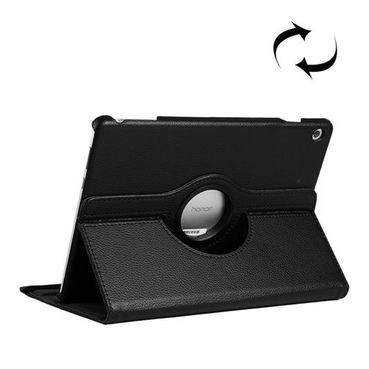 Black leather-look tablet case with circular holder, flip cover and stand for 10.1-inch tablet