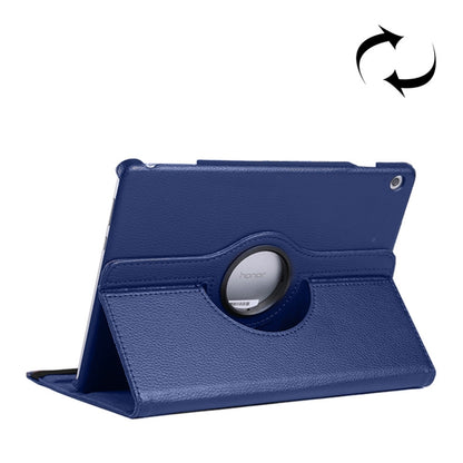 360-degree rotating leather tablet case with stand and circular holder, blue