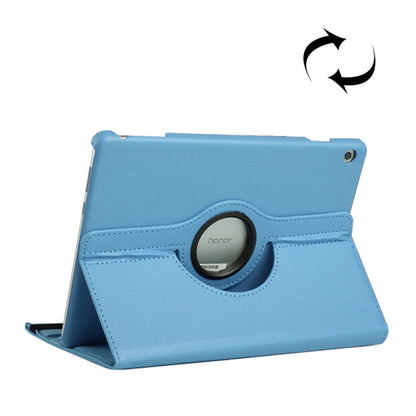 Blue leather-look flip tablet case with circular holder ring and fold stand for 10.1-inch tablet